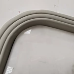 Quilted Light Gray Leather Nightstand with Marble Top & Natural Wood Veneer